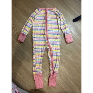 Little Sleepies Watercolor Stripe Bamboo Zippy Romper Pink Yellow 6-12 Months